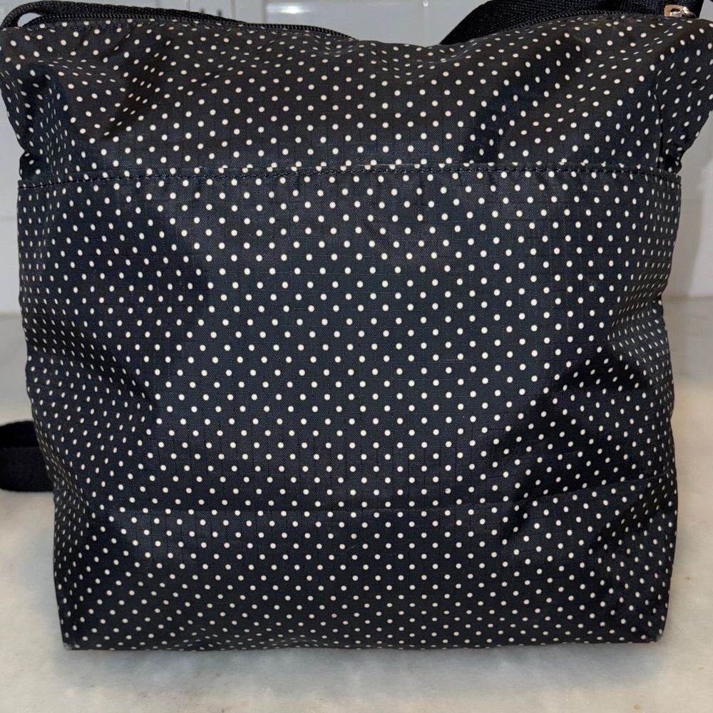 LeSportsac Purse Crossbody Shoulder Bag Black White Polka Dot Nylon - Picture 7 of 16